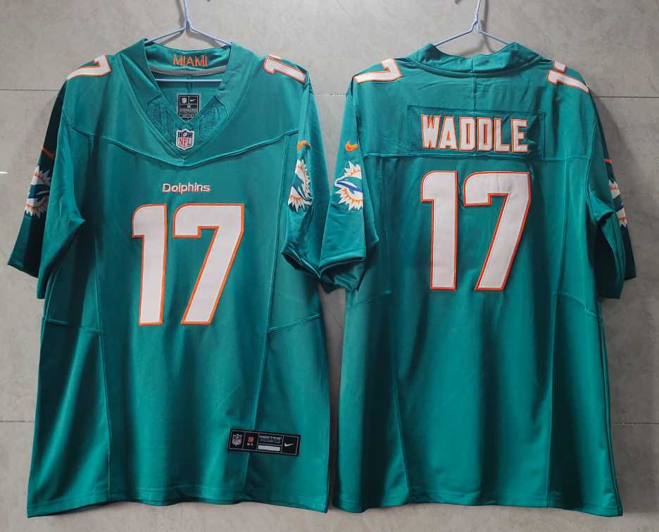 Mens Miami Dolphins #17 Jaylen Waddle Green 2023 FUSE Vapor Limited Throwback Stitched Jersey